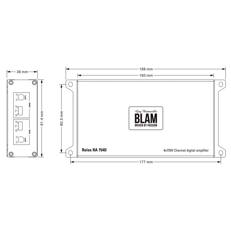 Blam Audio RA754D, medidas amplificador ultacompacto