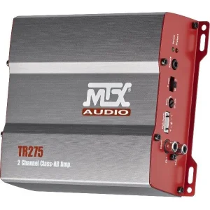 Amplificador 2 canales, MTX Audio TR275, clase AB. Potencia RMS: @ 4Ω 75W x 2, @ 2Ω 110W x 2