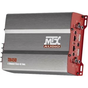 Amplificador 4 canales, MTX Audio TR450, clase AB. Potencia RMS: @ 4Ω 50W x 4, @ 2Ω 75W x 4