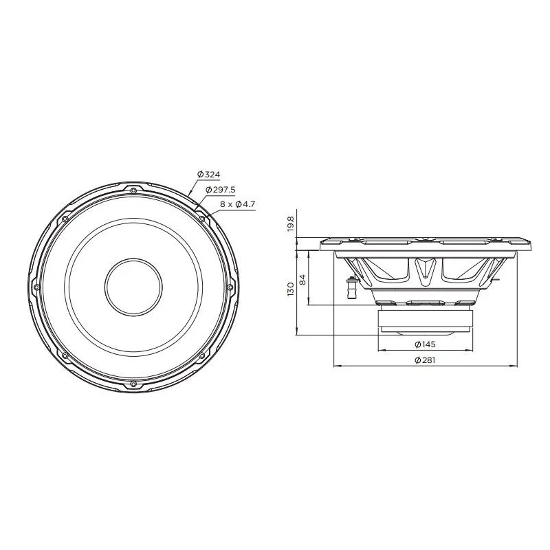Subwoofer 12" (30cm), Focal SUB12, medidas