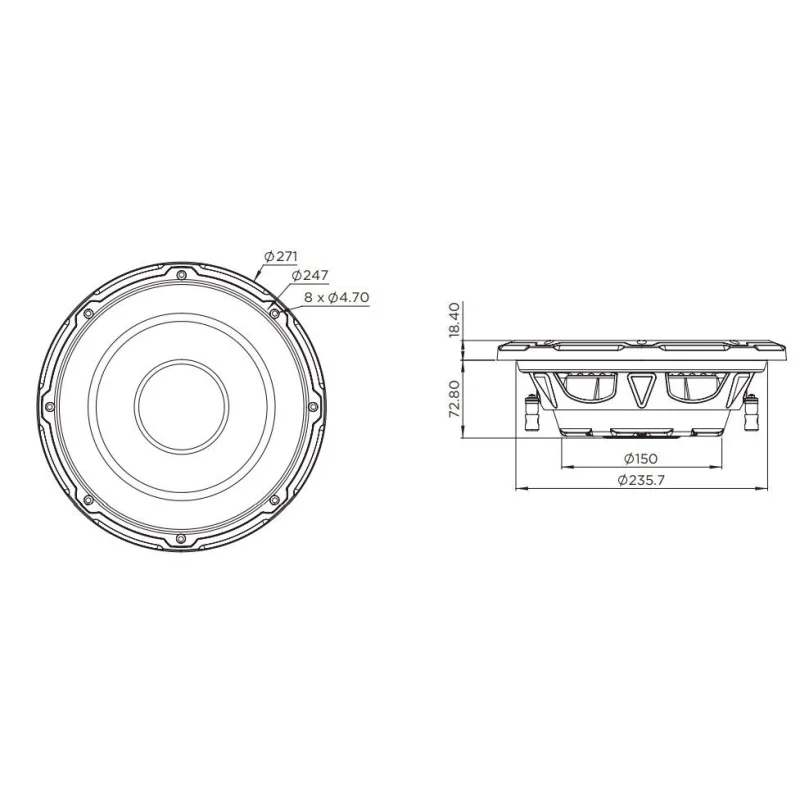 Subwoofer 10" (25cm), Focal SUB10SLIM, medidas