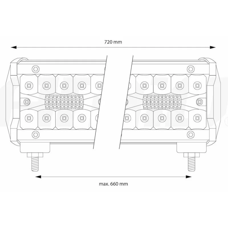 Medidas foco largo alcance led, 600W, 200LED