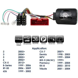 CTSMZ002.2 Interface mandos volante Mazda 1, 3, 5, 6, 626, CX5, BT 50, funciones
