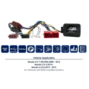 CTSMZ007.2 Interface mandos volante Mazda 6, CX 5, CX 7, funciones