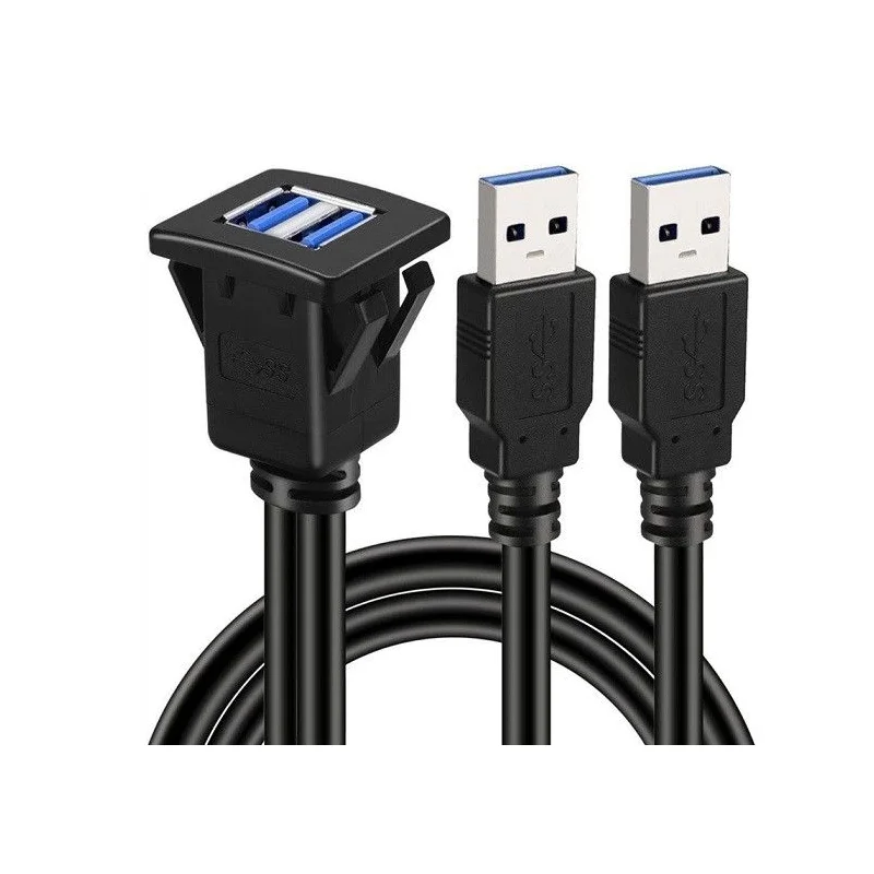 Cable prolongador USB con base rectangular con 2 puertos, 100cm