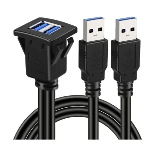 Cable prolongador USB con base rectangular con 2 puertos, 100cm