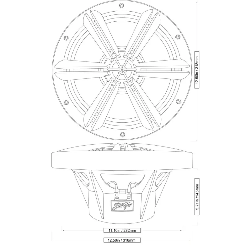 Stinger SEA12S4 Subwoofer marino 12" (30cm), medidas