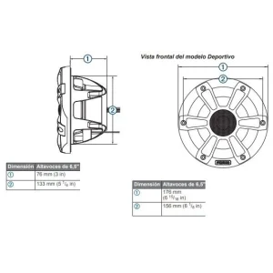 Dimensiones Altavoces deportivos marinos 6,5", Fusion