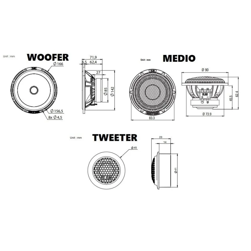 Blam Audio 165R3, medidas altavoces 16,5cm