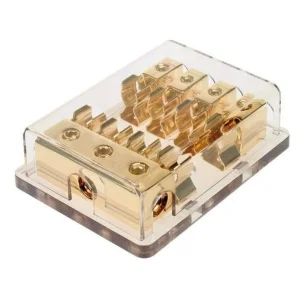 Distribuidor porta fusible 3 entradas 20 mm², 4 salidas 10 mm² AGU
