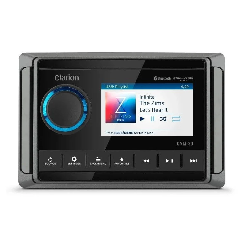 Clarion CMM30, radio marino con pantalla LCD 3" a color, Bluetooth/USB