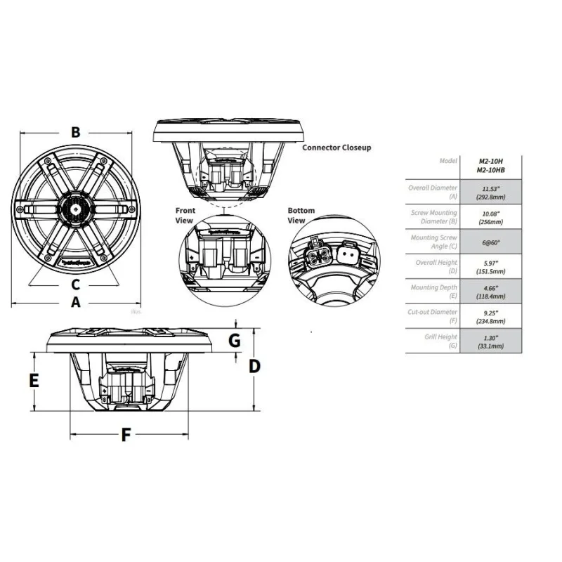 Medidas Rockford Fosgate M2 10H