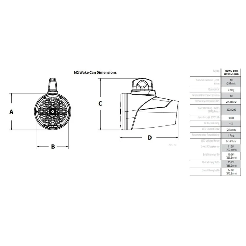 Medidas Rockford Fosgate M2WL 10H