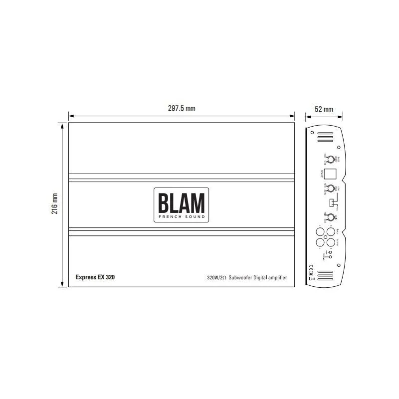 Blam EX320, amplificador monocanal, clase D. Pot. RMS (4Ohm): 200W