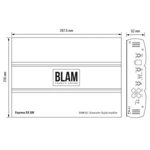 Blam EX320, amplificador monocanal, clase D. Pot. RMS (4Ohm): 200W