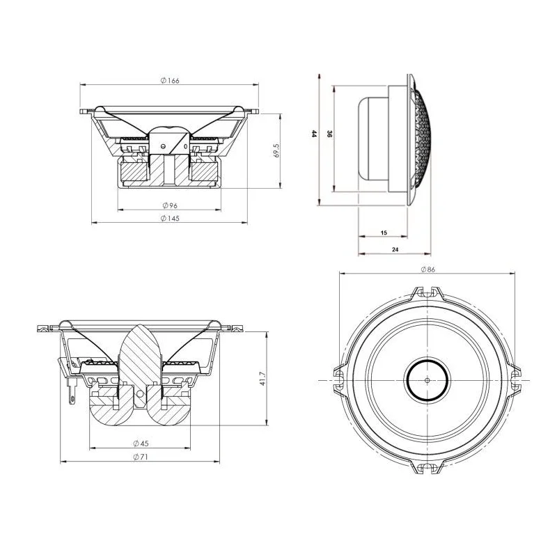 Gladen Audio ZERO PRO 165.3 Altavoces 6,5", 3 vías, medidas