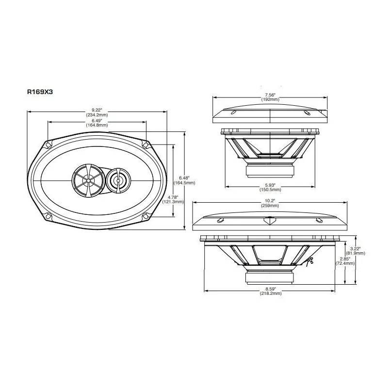 Medidas Rockford Fosgate R169X3