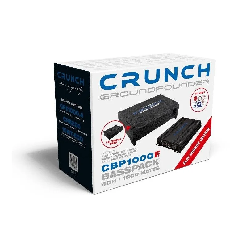 Pack amplificador 4 canales y subwoofer 20cm, Crunch CBP1000F