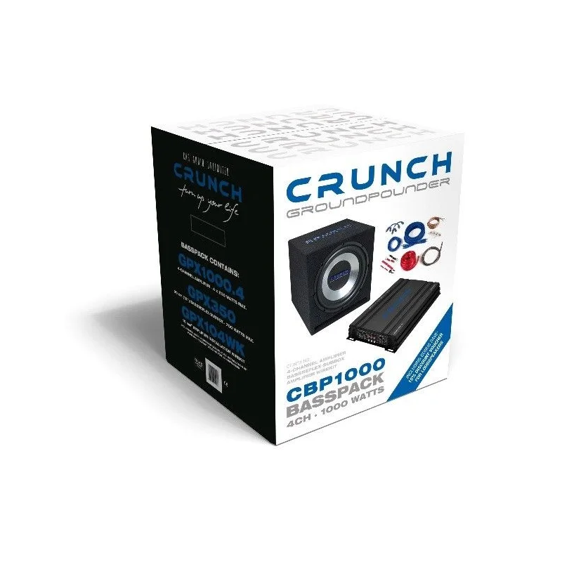 Pack amplificador 4 canales y subwoofer 30cm, Crunch CBP1000