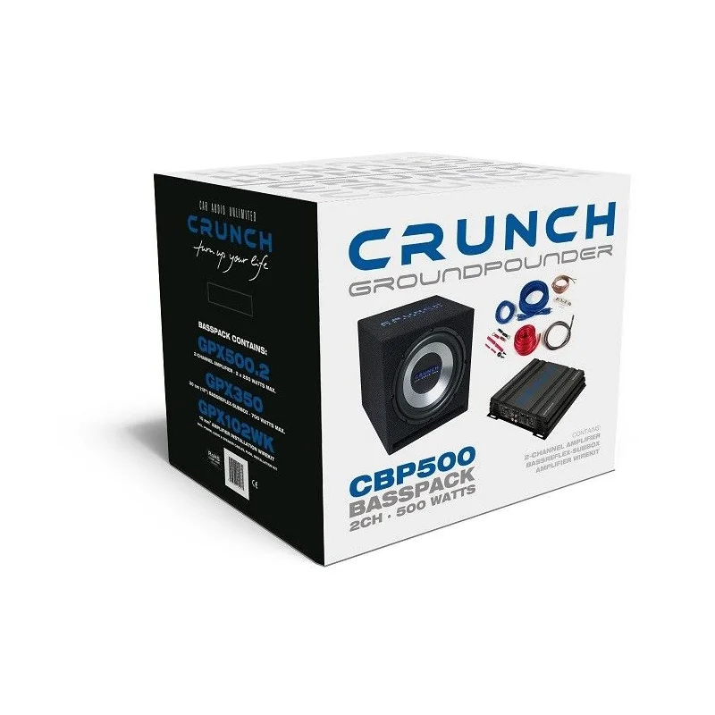 Pack amplificador 2 canales y subwoofer 30cm, Crunch CBP500