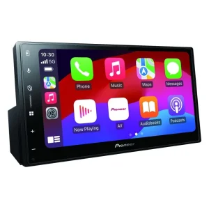Pantalla Pioneer SPH DA77DAB encendida mostrando el menú CarPlay con iconos de aplicaciones