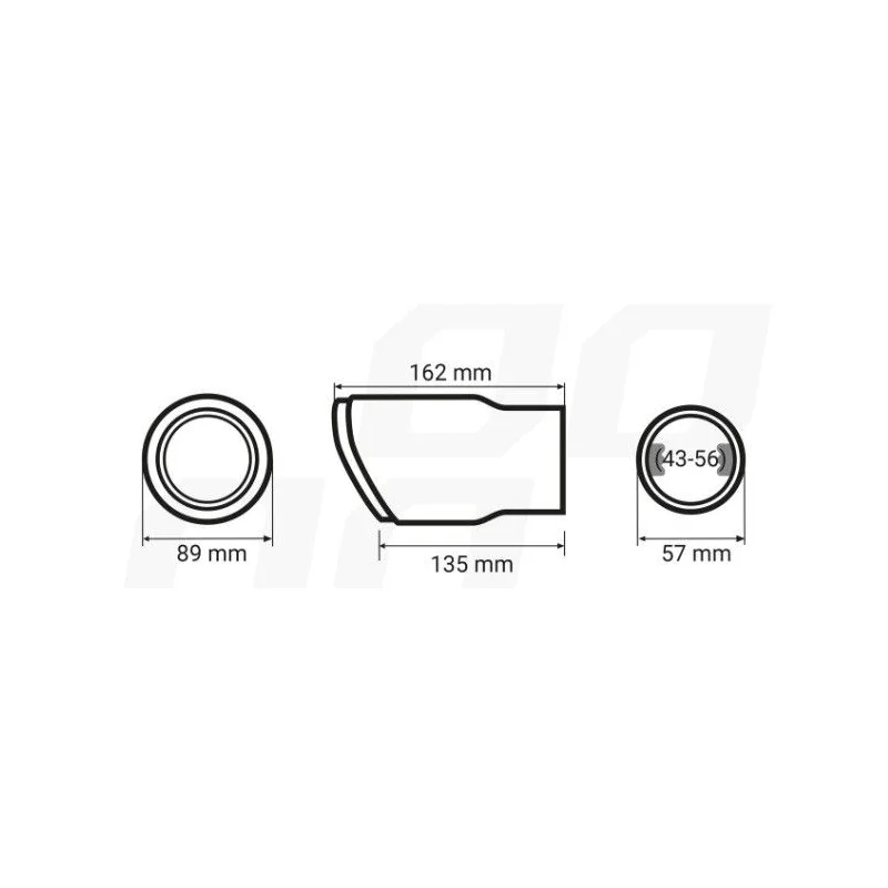 Cola de escape en acero inox cromado, AMIO 04064, medidas