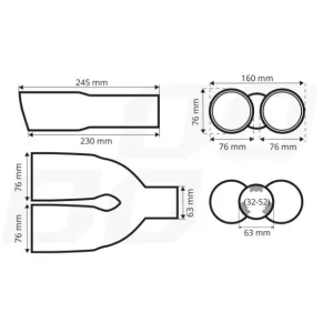 Cola de escape doble de acero inox cromado AMIO 04062, medidas