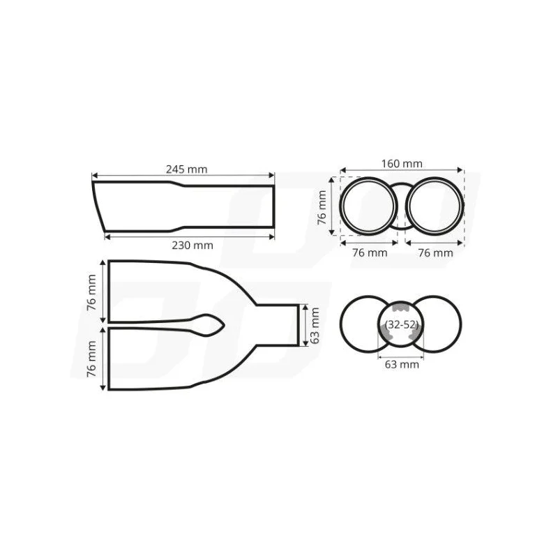 Cola de escape doble de acero inox negro cromado AMIO 04063, medidas