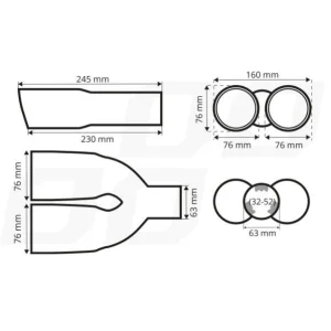 Cola de escape doble de acero inox negro cromado AMIO 04063, medidas