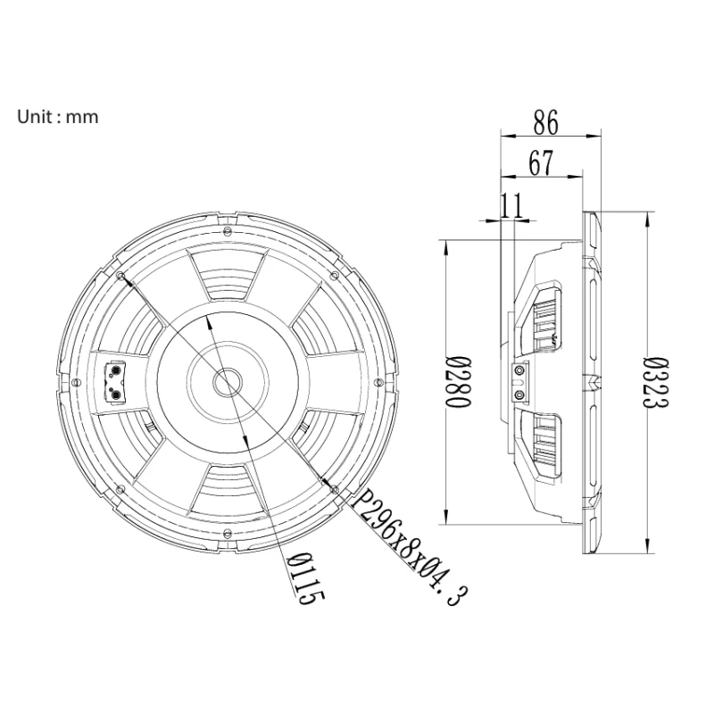 Subwoofer Blam Audio RS12.4, medidas.