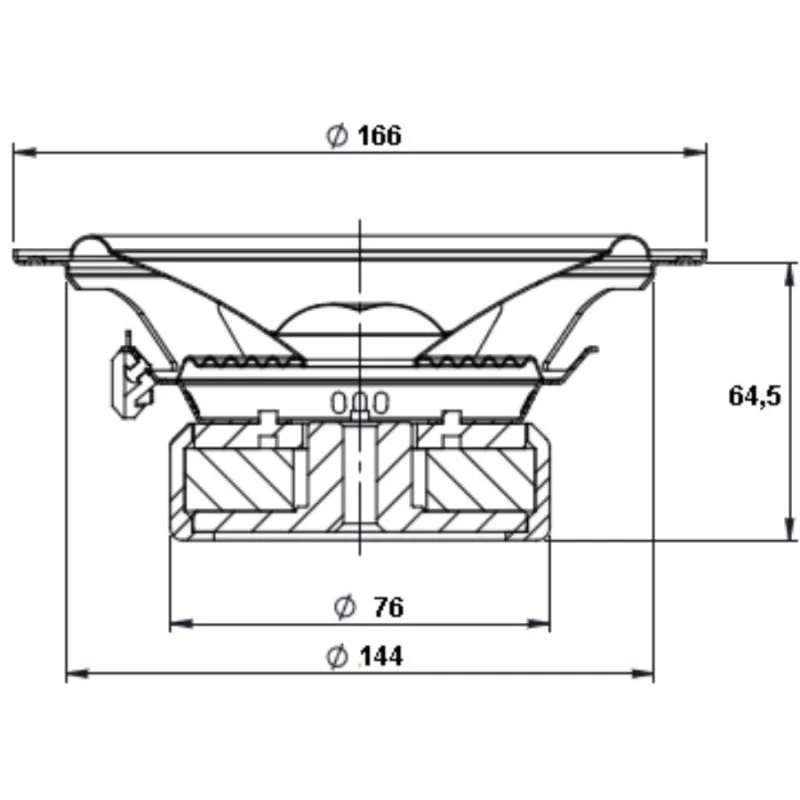 Medidas de los altavoces graves Gladen Audio GA 165M 3 G2 de 6,5" (16,5cm), vías separadas