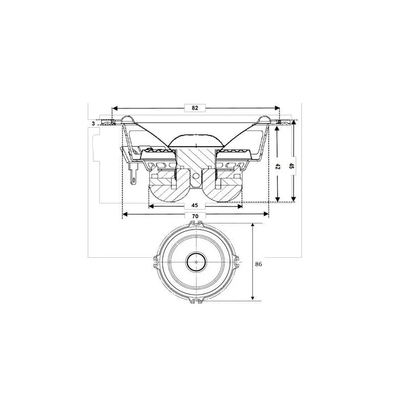 Medidas de altavoces Gladen Audio 80ZPDC 3, medios, 3" (80mm), vías separadas