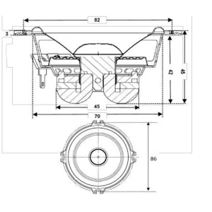 Medidas de altavoces Gladen Audio 80ZPDC 3, medios, 3" (80mm), vías separadas