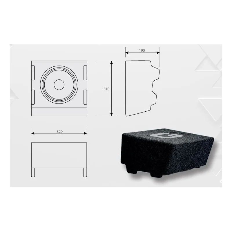 Medidas del Subwoofer Gladen Audio GENERIC T6 SUB (8"), en caja para Volkswagen T5, T6, T6.1