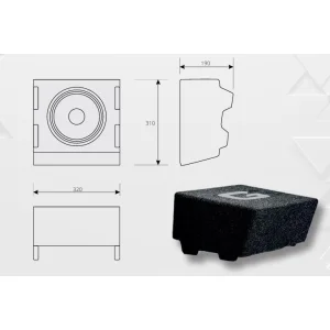 Medidas del Subwoofer Gladen Audio GENERIC T6 SUB (8"), en caja para Volkswagen T5, T6, T6.1