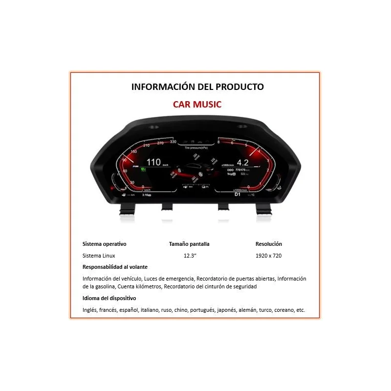 Información del cuadro digital para BMW