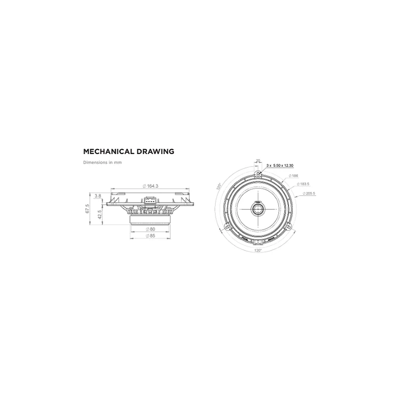 Altavoces marca Focal ICFORD165, 6,5", coaxiales para Ford, medidas