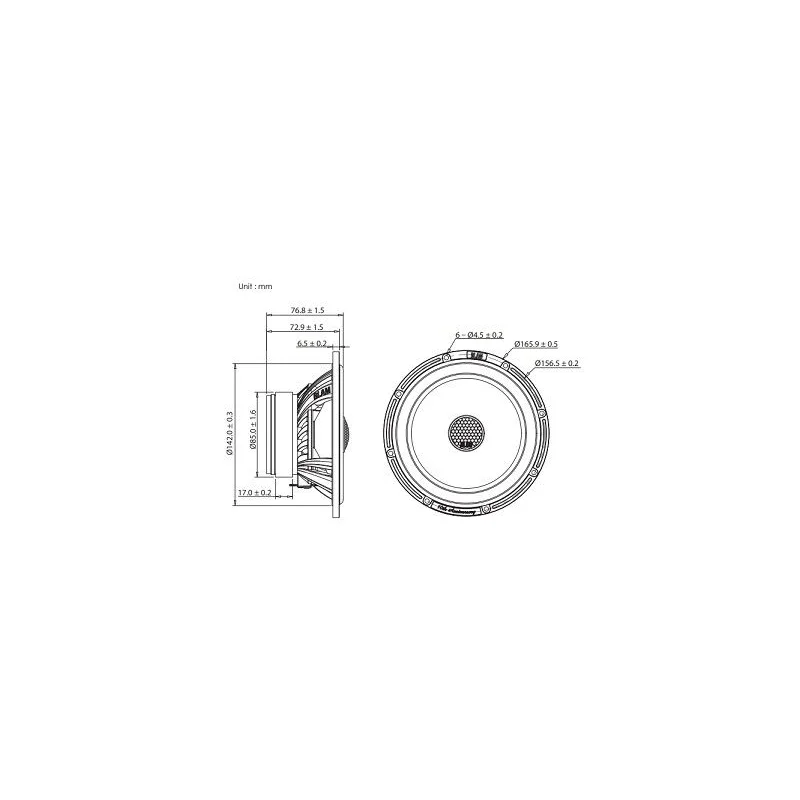 Blam Audio SR165C, medidas altavoces coaxiales, 6,5".