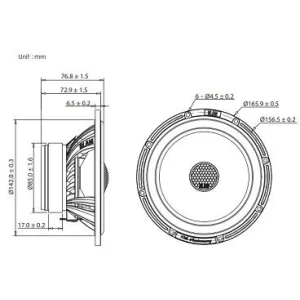Blam Audio SR165C, medidas altavoces coaxiales, 6,5".
