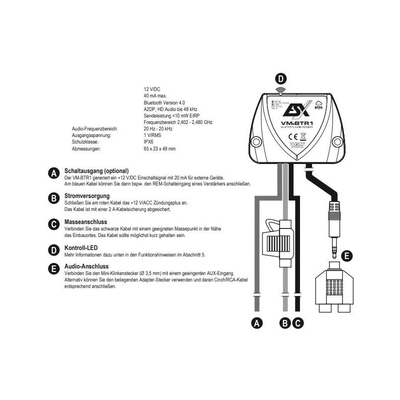 ESX Audio, manual receptor bluetooth marino, VM BTR1