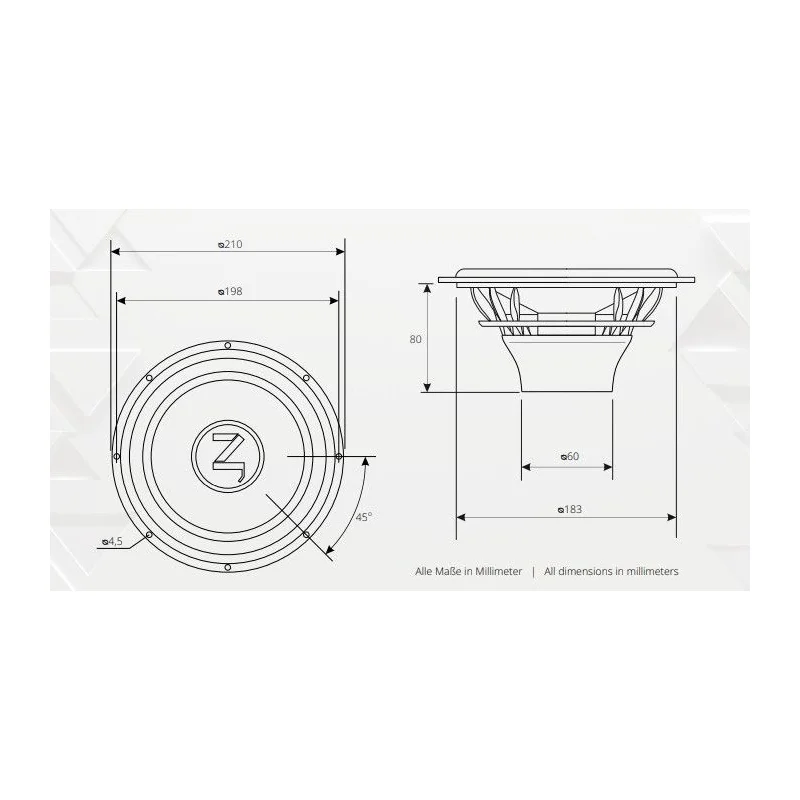 Gladen Audio ZETA 200, Woofers 8", medidas