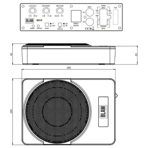 Blam Audio subwoofer activo de 200mm, MSA20, medidas