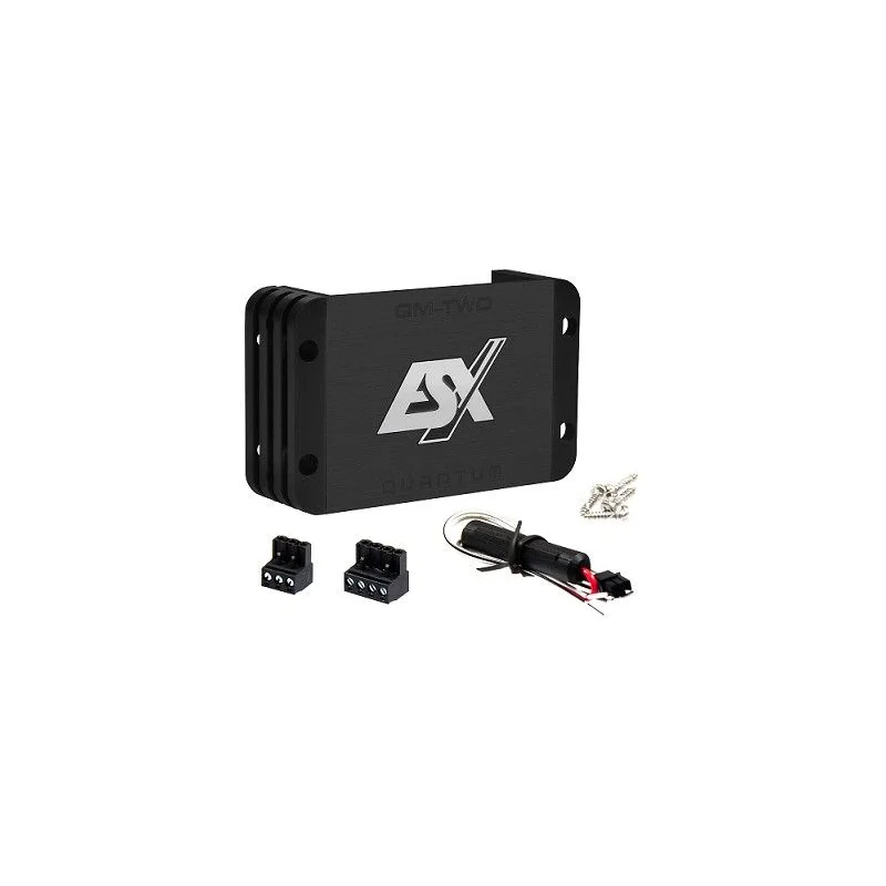 ESX Audio QM TWOv3, mini amplificador digital, 2 canales, clase D. Accesorios.