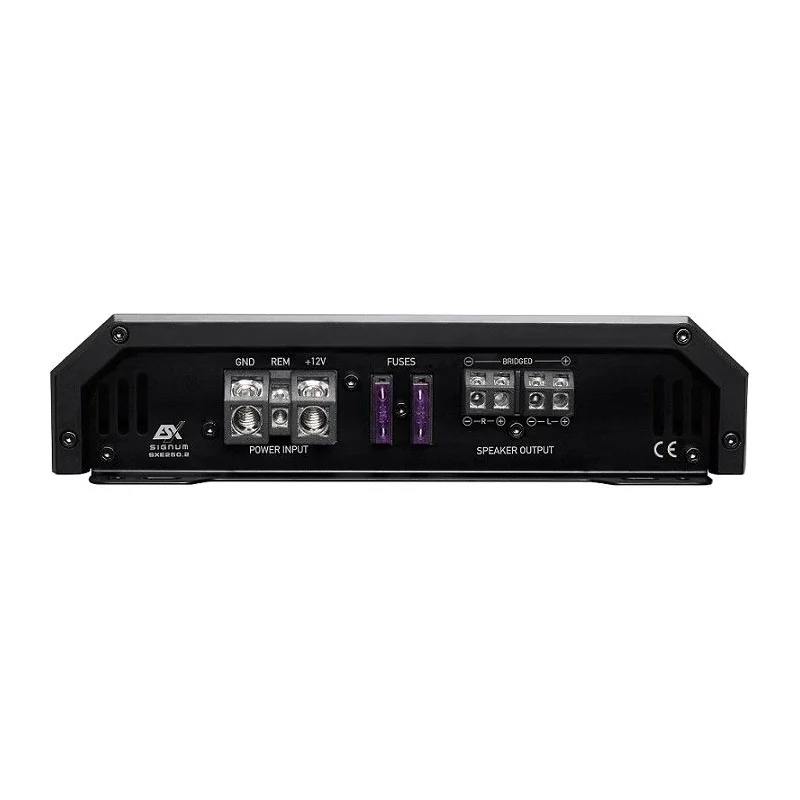 ESX Audio SXE250.2 amplificador analógico, 2 canales, clase A/B, tamaño 220 x 53 x 460 mm