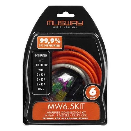 Musway MW6.5, Kit cableado instalación amplificador, 6mm² x 5 metros