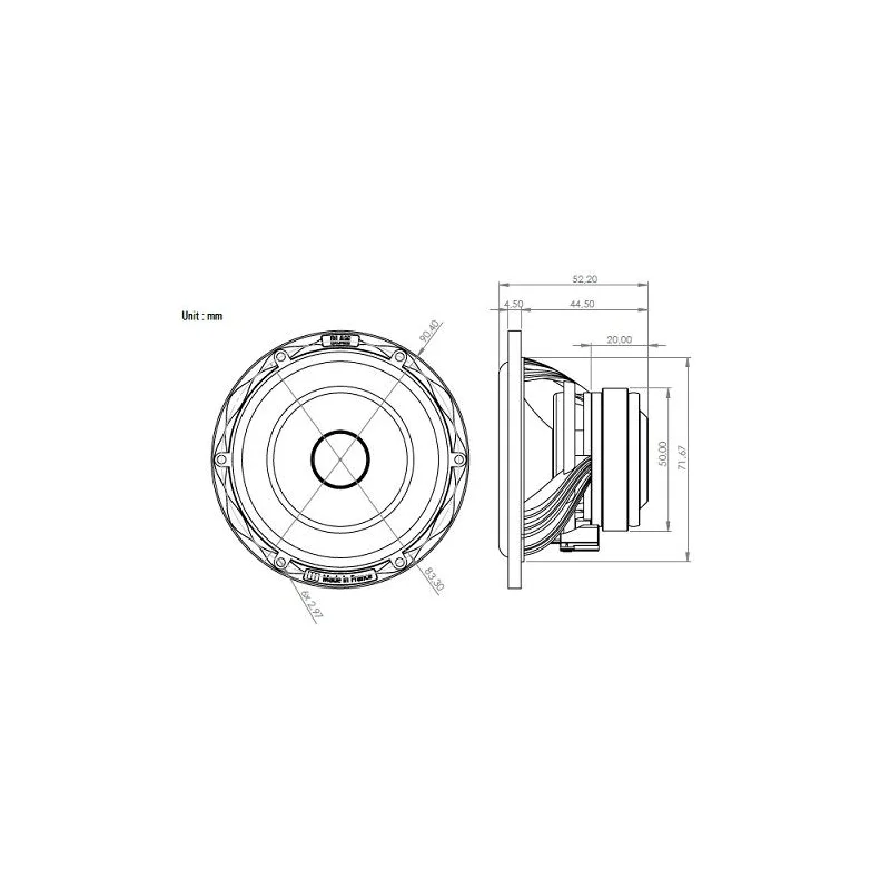 Blam Audio S3N50, medidas altavoces medios 3"