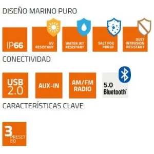 Hertz HMR15, características radio marino, pantalla 2.8"
