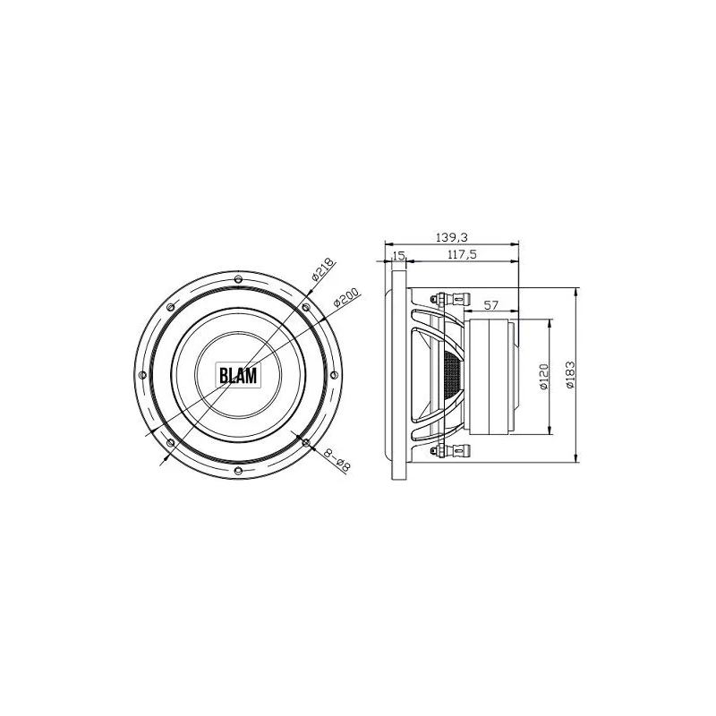 Blam Audio L20db, medidas subwoofer de 8"