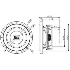 Blam Audio L20db, medidas subwoofer de 8"