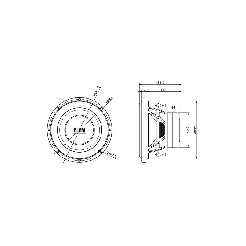 Blam Audio L25db, medidas subwoofer de 250mm